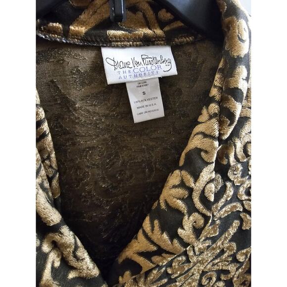 Diane Von Furstenberg Womens Black Gold Swirl Print Button Down Shirt Size S - Picture 2 of 7